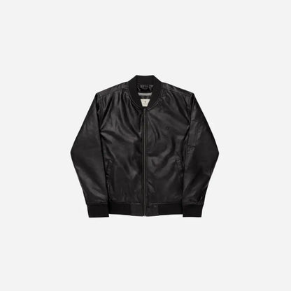 Hominus Denim Embroidered Leather Bomber Jacket Hominus Denim