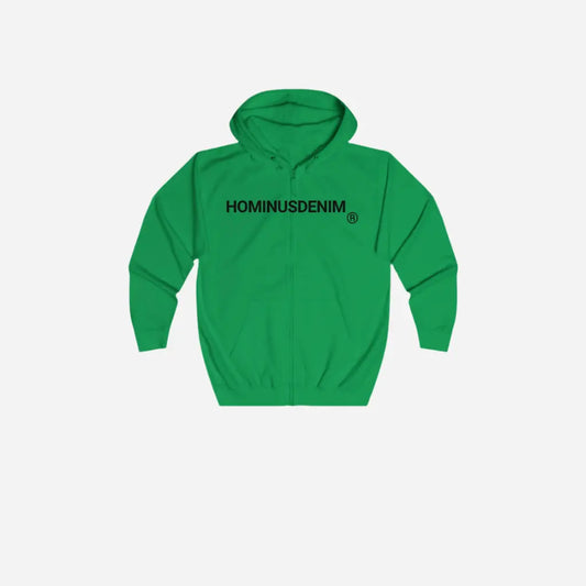 HominusDenim® Grunge Logo Zip Hoodie Printify