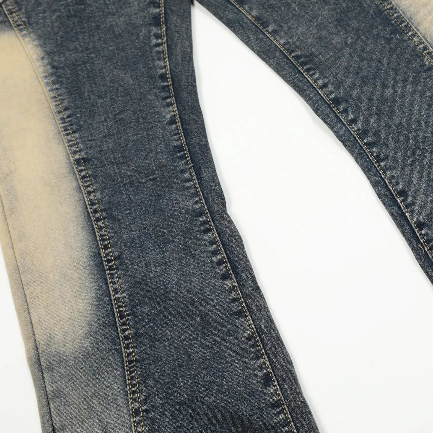 Irregular Patchwork Washed Distressed Flared Denim Jean