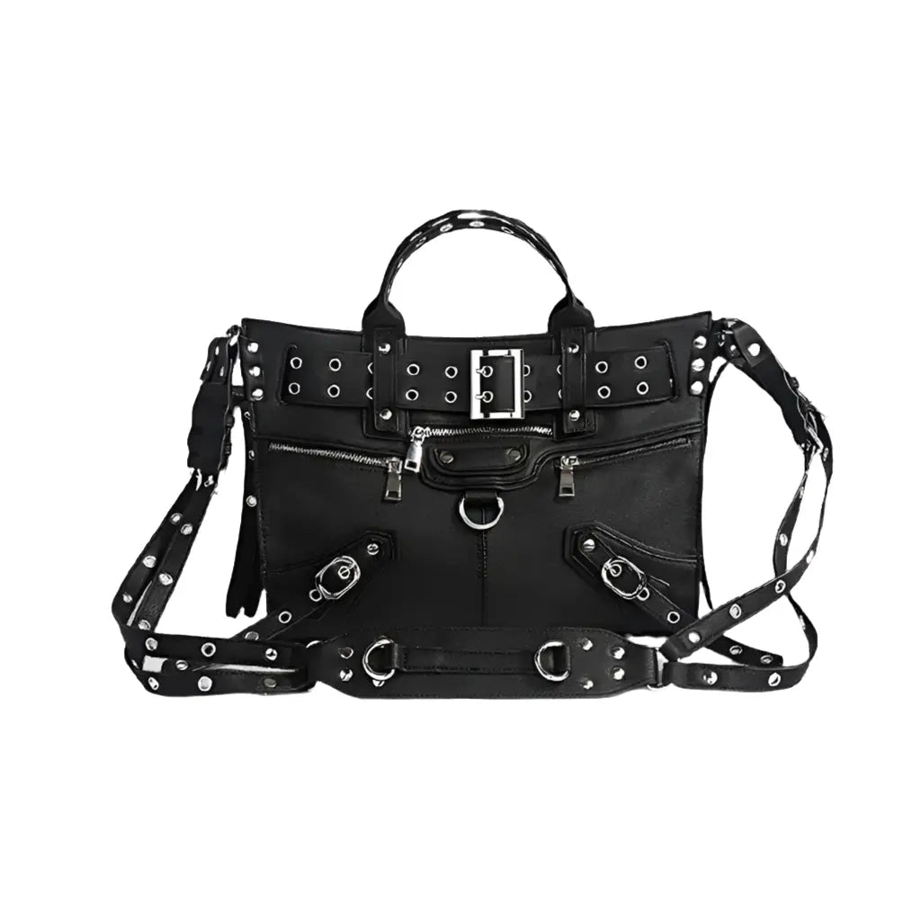 JIOMAY Women Black Goth Bag 2024 Fashion Woman Ladies Moto and Biker Style Shoulder Bag Rivet Belt Large Capacity Tote Bag Hominus Denim