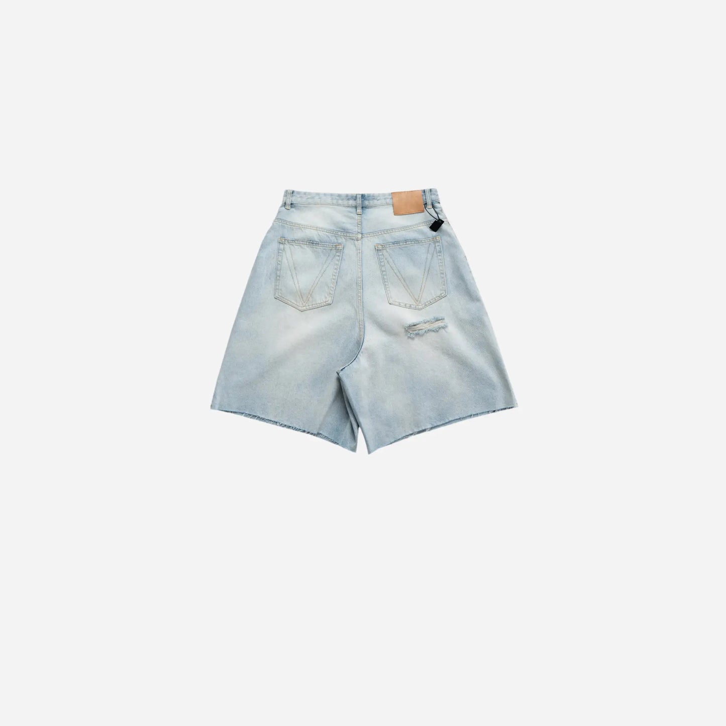 Light Blue Washed Ripped Denim Short Hominus Denim