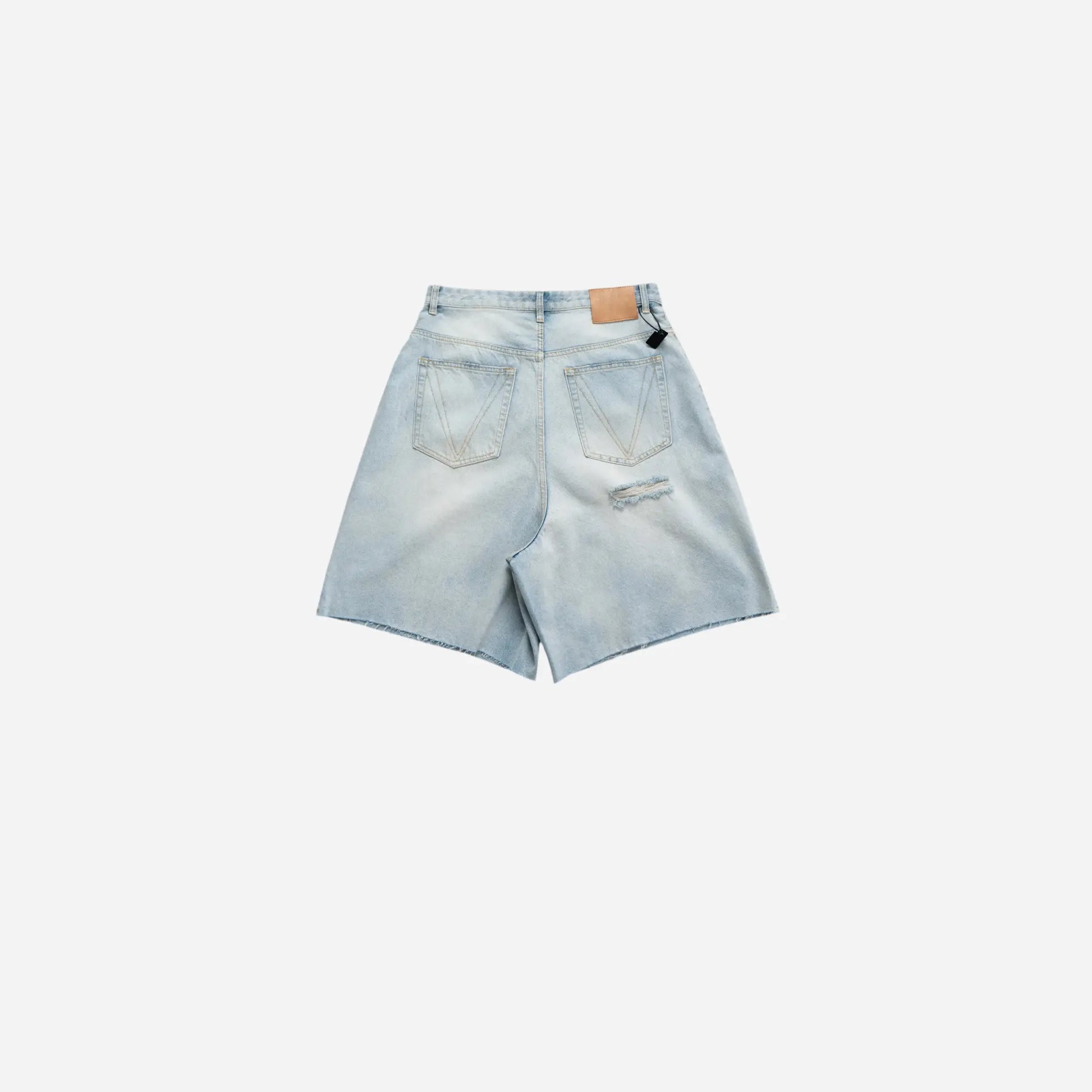Light Blue Washed Ripped Denim Short Hominus Denim