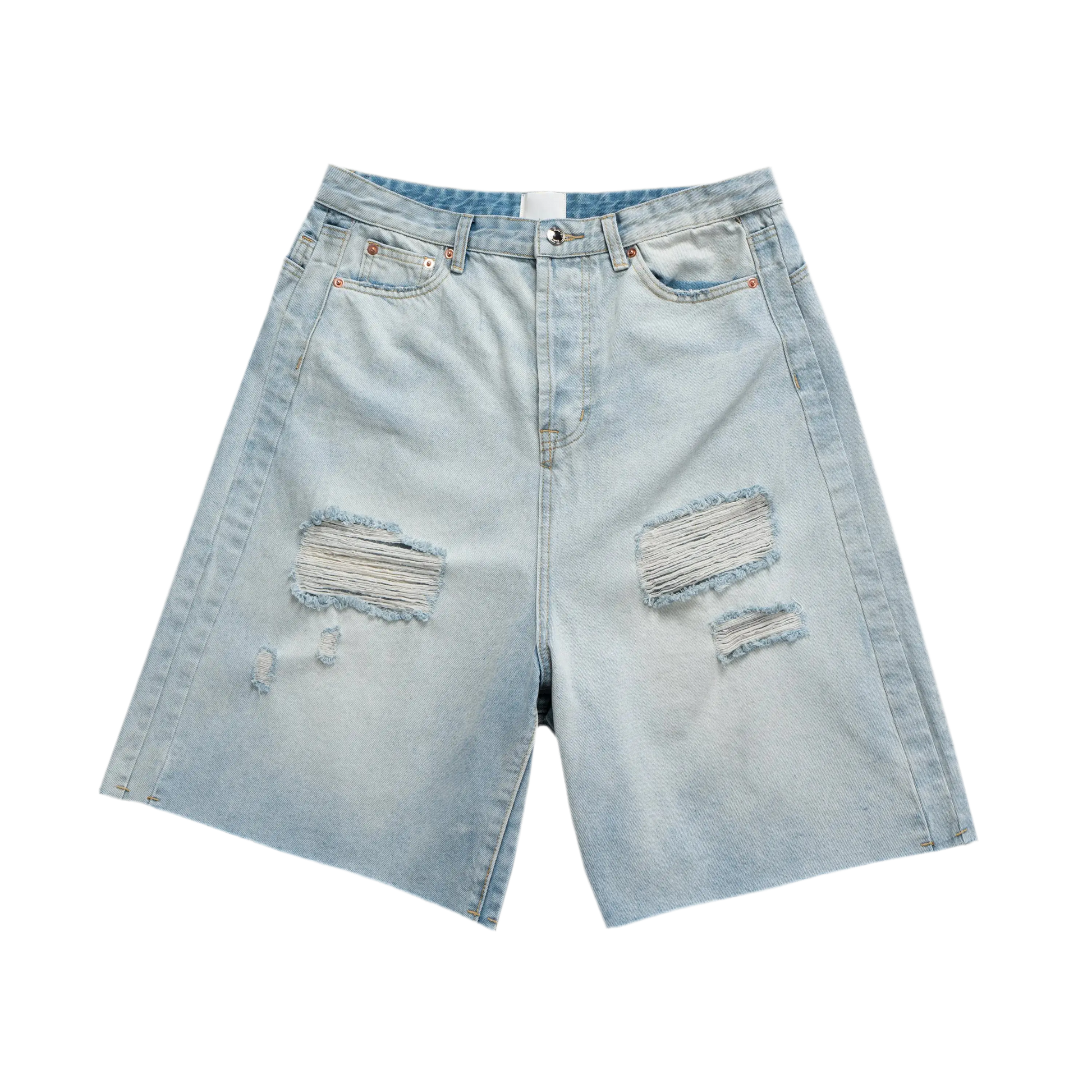 Light Blue Washed Ripped Denim Short Hominus Denim