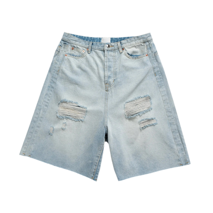 Light Blue Washed Ripped Denim Short Hominus Denim