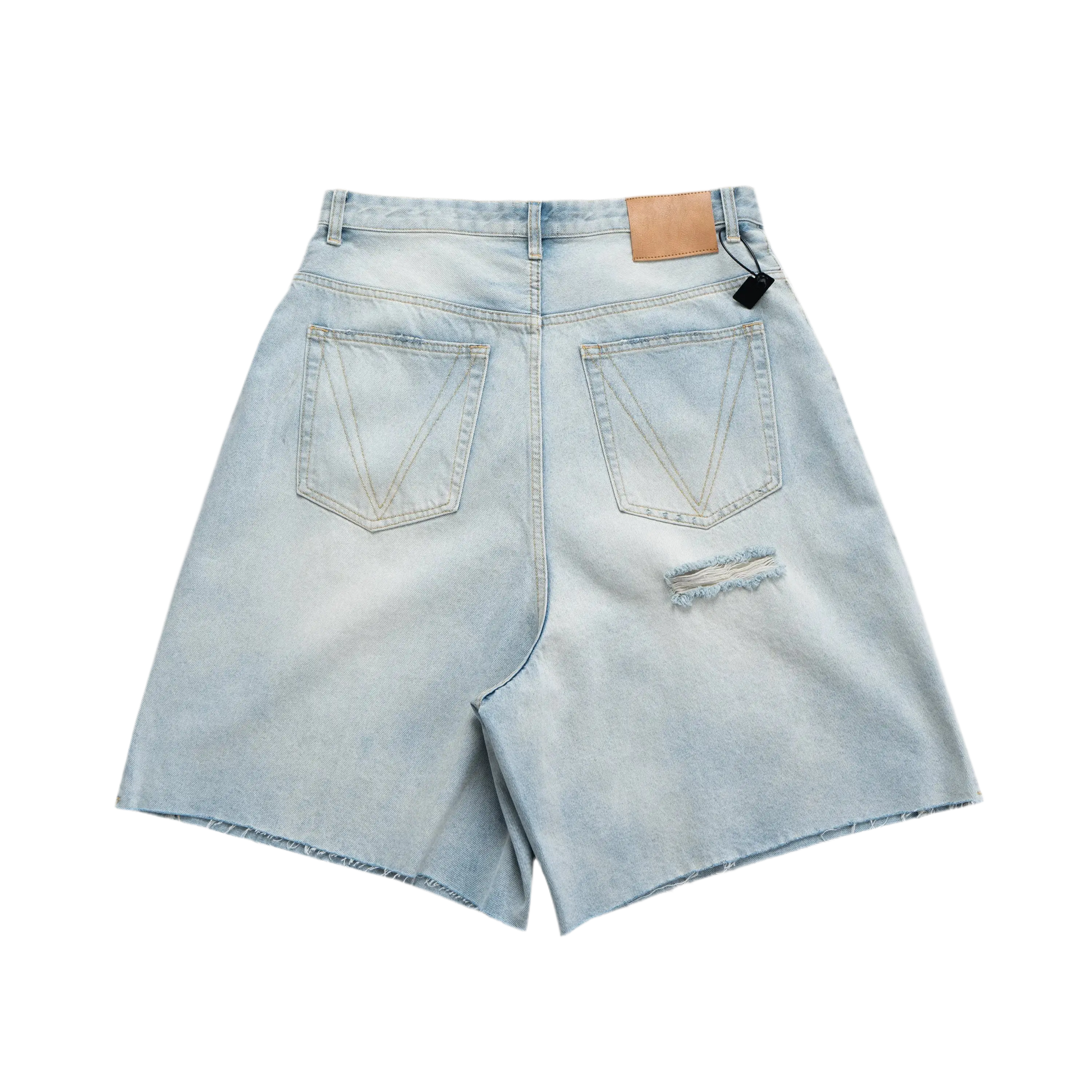 Light Blue Washed Ripped Denim Short Hominus Denim