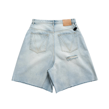 Light Blue Washed Ripped Denim Short Hominus Denim