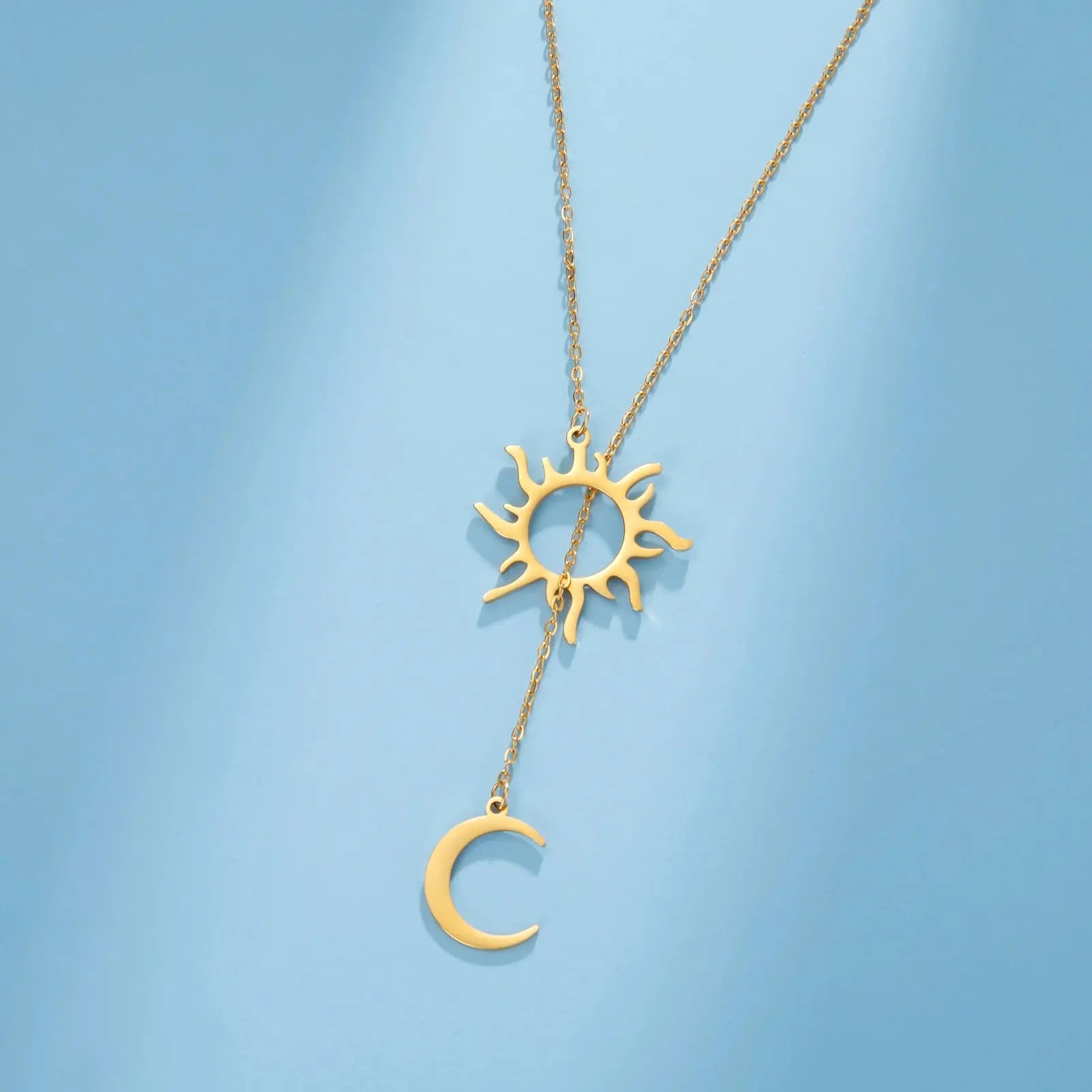 Lucktune Sun Moon Pendant Clavicle Chain Necklace Stainless Steel Bohemian Choker Necklace for Women Fashion New In Jewelry Gift Hominus Denim