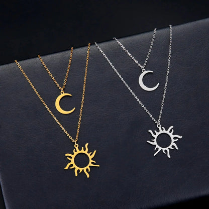 Lucktune Sun Moon Pendant Clavicle Chain Necklace Stainless Steel Bohemian Choker Necklace for Women Fashion New In Jewelry Gift Hominus Denim