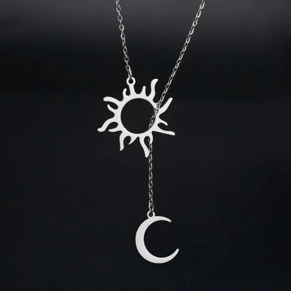 Lucktune Sun Moon Pendant Clavicle Chain Necklace Stainless Steel Bohemian Choker Necklace for Women Fashion New In Jewelry Gift Hominus Denim