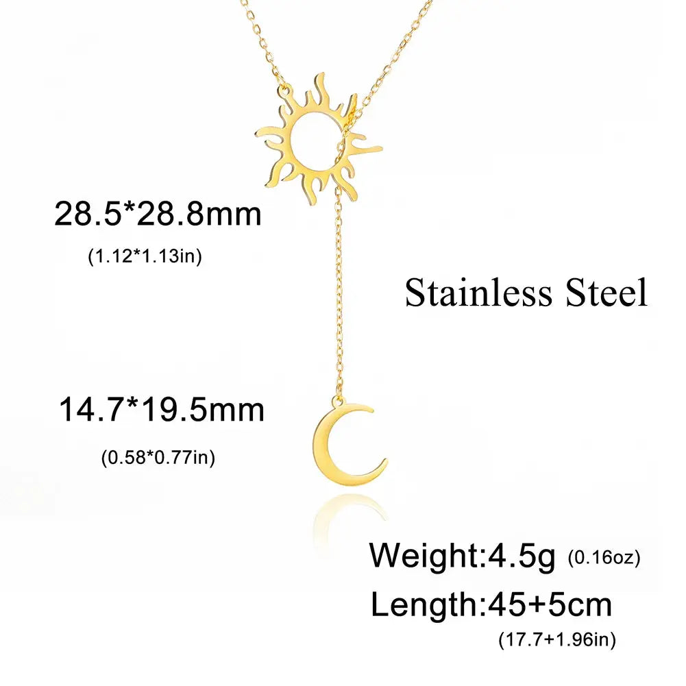 Lucktune Sun Moon Pendant Clavicle Chain Necklace Stainless Steel Bohemian Choker Necklace for Women Fashion New In Jewelry Gift Hominus Denim