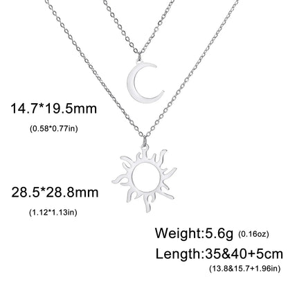 Lucktune Sun Moon Pendant Clavicle Chain Necklace Stainless Steel Bohemian Choker Necklace for Women Fashion New In Jewelry Gift Hominus Denim