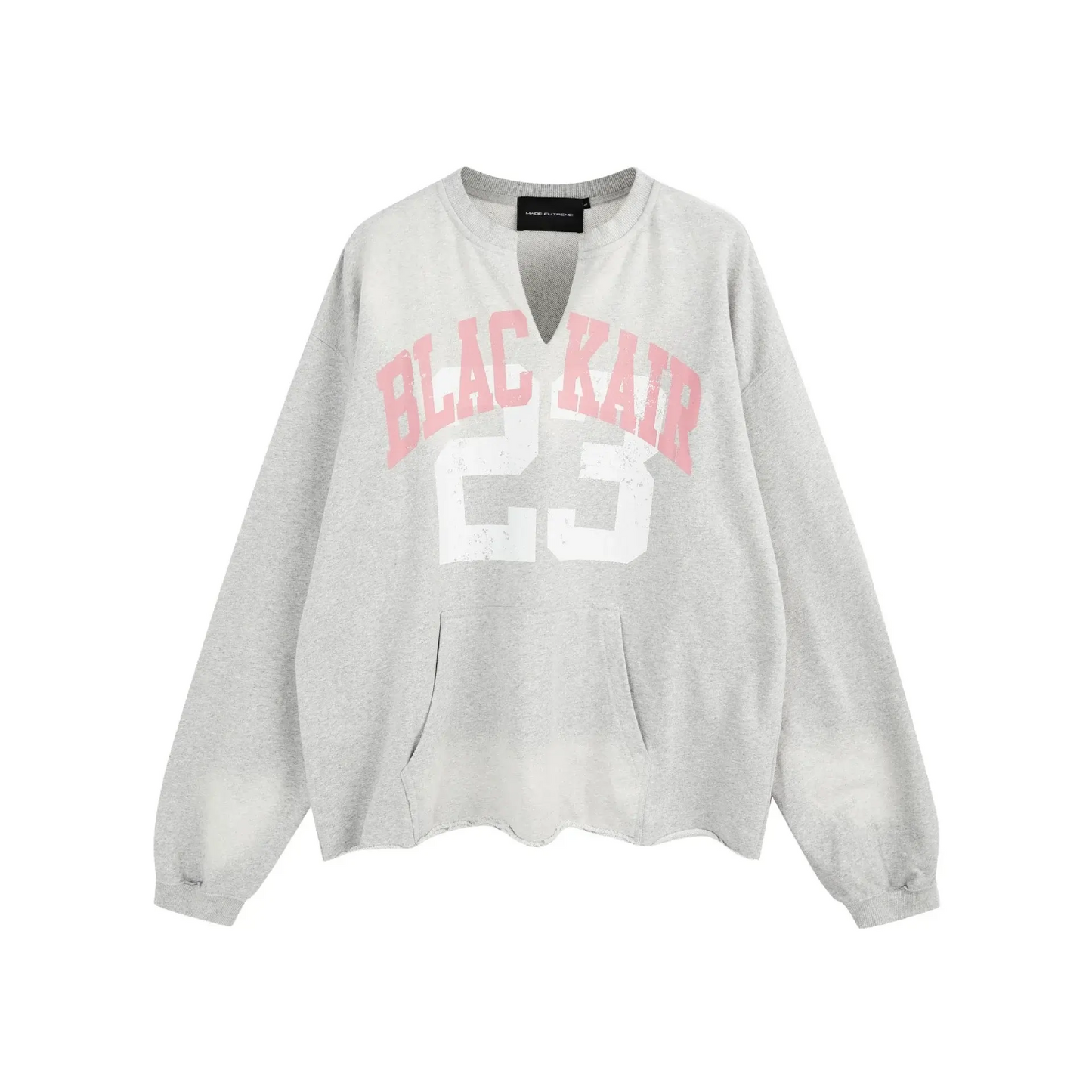 MADE EXTREME Letter Print Washed V-neck Pullover Sweatshirt for Men and Women Hominus Denim