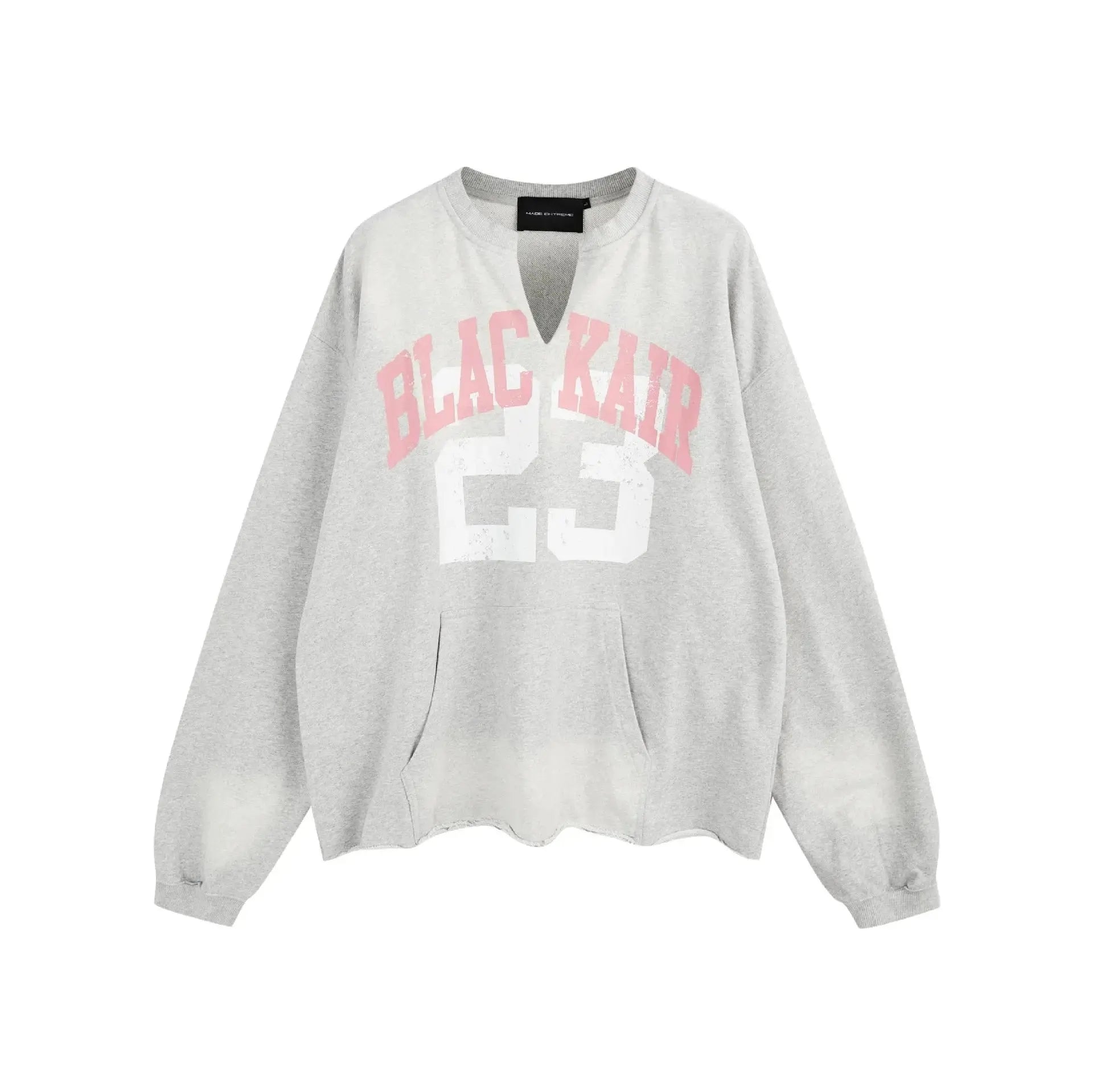 MADE EXTREME Letter Print Washed V-neck Pullover Sweatshirt for Men and Women Hominus Denim