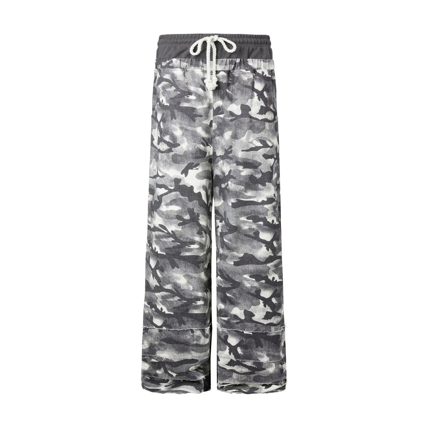 MADE EXTREME Snow Camouflage Double Waist Splicing Layered Rough Edge Drawstring Outdoor Trousers Hominus Denim