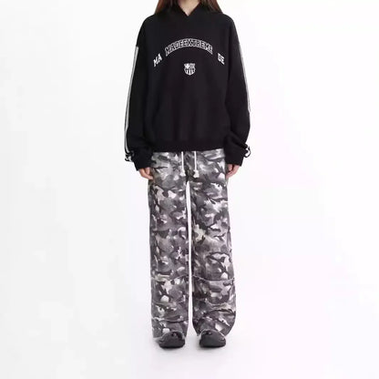 MADE EXTREME Snow Camouflage Double Waist Splicing Layered Rough Edge Drawstring Outdoor Trousers Hominus Denim