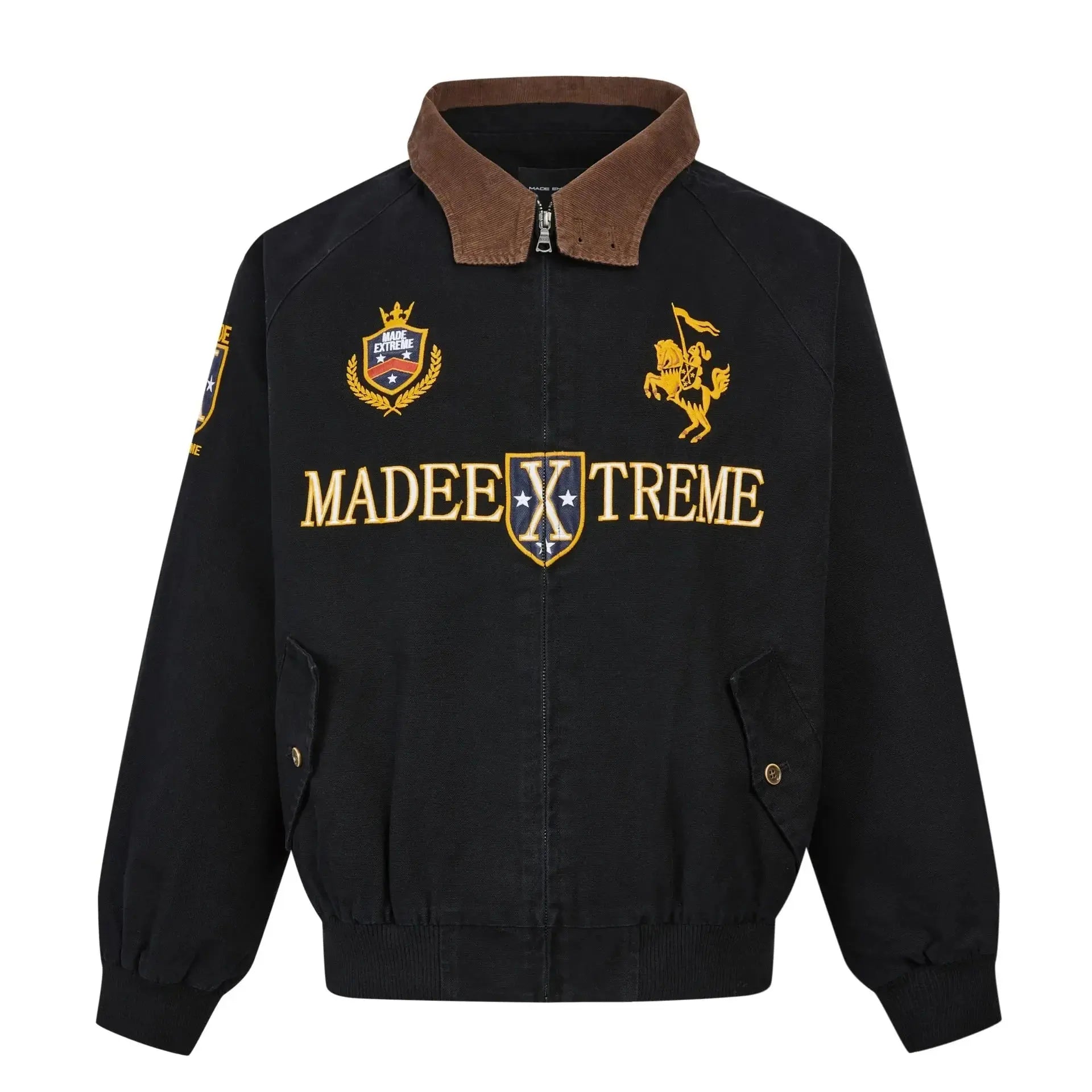 MADE EXTREME Street Wear Detroit Embroidered Jacket Men High Street Varsity Jacket Unisex Hominus Denim