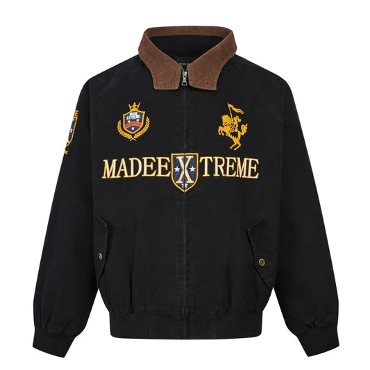 MADE EXTREME Street Wear Detroit Embroidered Jacket Men High Street Varsity Jacket Unisex Hominus Denim