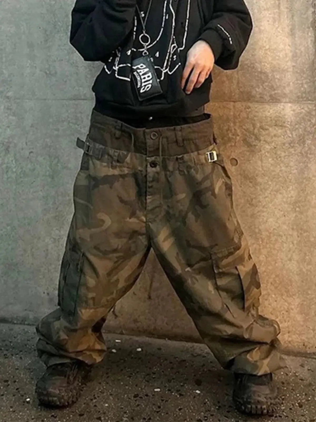 MIJKO Camouflage CUT-UP Multi-pockets Pants for Men Patchwork Cargo Straight Casual Baggy Overalls Oversized Trousers #8506 Hominus Denim