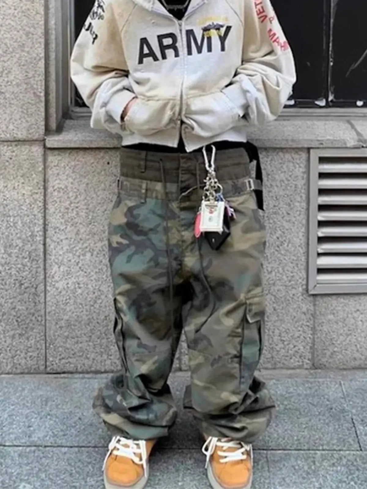 MIJKO Camouflage CUT-UP Multi-pockets Pants for Men Patchwork Cargo Straight Casual Baggy Overalls Oversized Trousers #8506 Hominus Denim