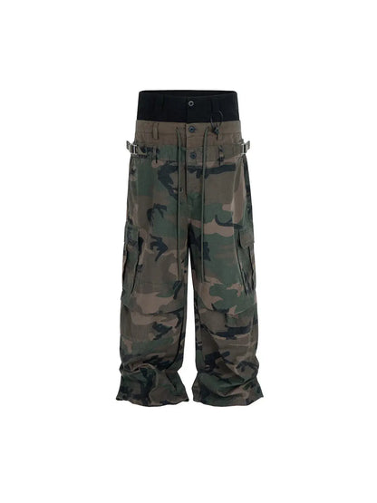 MIJKO Camouflage CUT-UP Multi-pockets Pants for Men Patchwork Cargo Straight Casual Baggy Overalls Oversized Trousers #8506 Hominus Denim