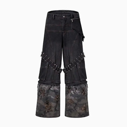MWJLPWQ Detachable Niche Design Structure Jeans Men's Pin Heavy Camouflage Spliced WIde Leg Pants Fashion New Trousers 010803 Hominus Denim