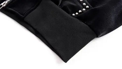 MWJLPWQ Woolen Short Hooded Sweatershirt Men Tide Large Pocket Zipper Rivet Niched Design Black Jacket 2025  Autumn New 010989 Hominus Denim
