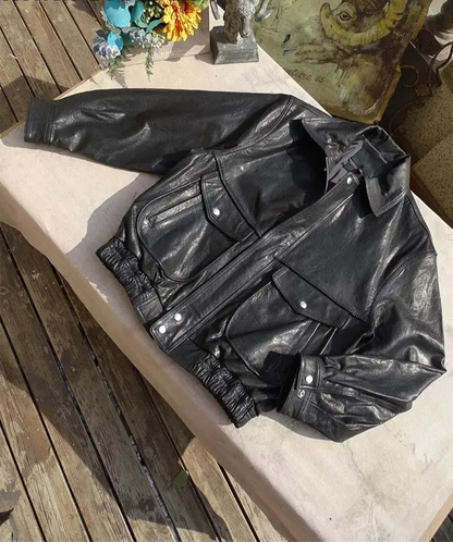 Mauroicardi Spring Autumn Cool Handsome Distressed Black Pu Leather Jacket Men Pockets Luxury Designer Vintage Clothes 2024 Hominus Denim