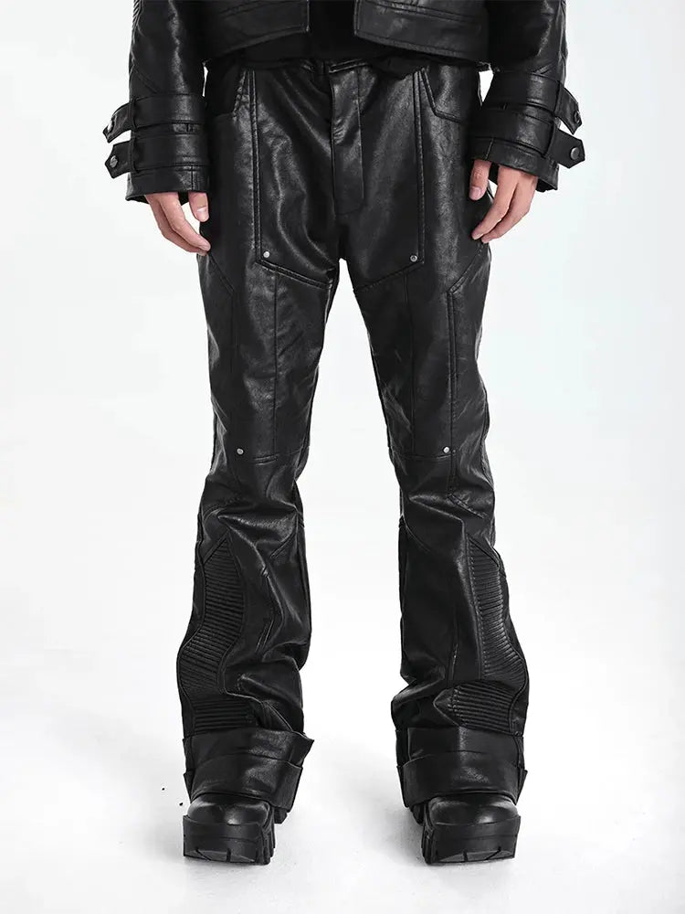 Mauroicardi Spring Autumn Cool Handsome Long Black Pu Leather Pants for Men Luxury Designer Dark Academia Clothes Vintage 2025 Hominus Denim