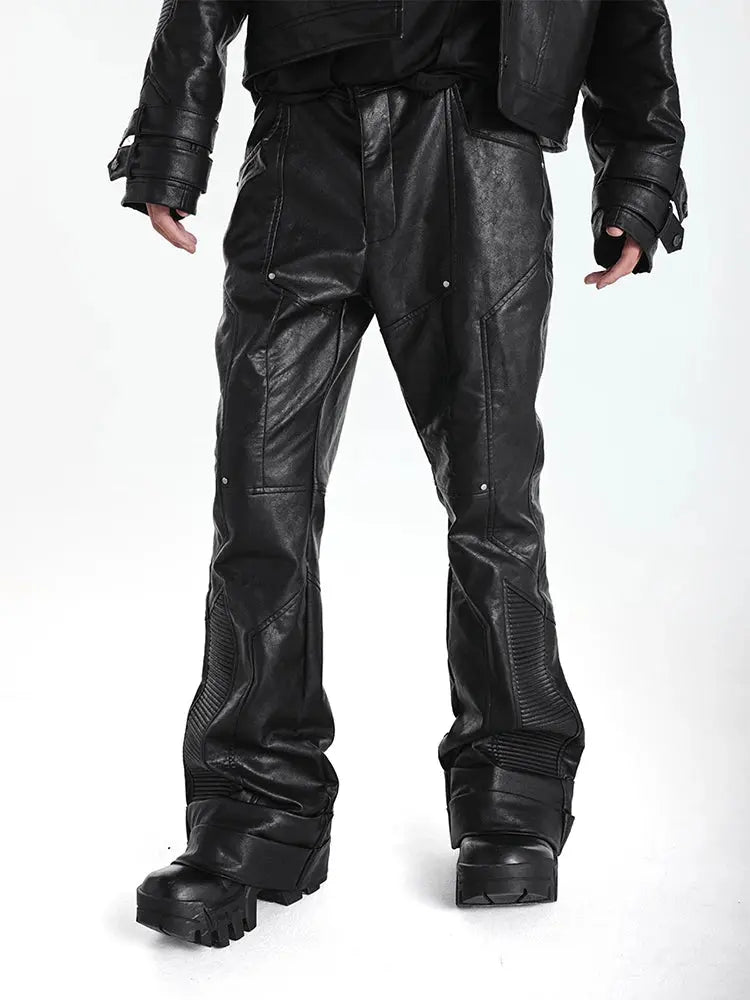 Mauroicardi Spring Autumn Cool Handsome Long Black Pu Leather Pants for Men Luxury Designer Dark Academia Clothes Vintage 2025 Hominus Denim