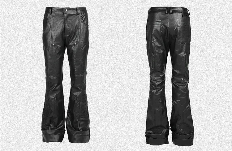 Mauroicardi Spring Autumn Cool Handsome Long Black Pu Leather Pants for Men Luxury Designer Dark Academia Clothes Vintage 2025 Hominus Denim