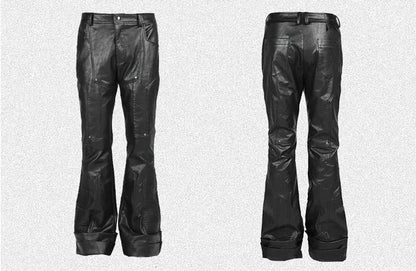 Mauroicardi Spring Autumn Cool Handsome Long Black Pu Leather Pants for Men Luxury Designer Dark Academia Clothes Vintage 2025 Hominus Denim
