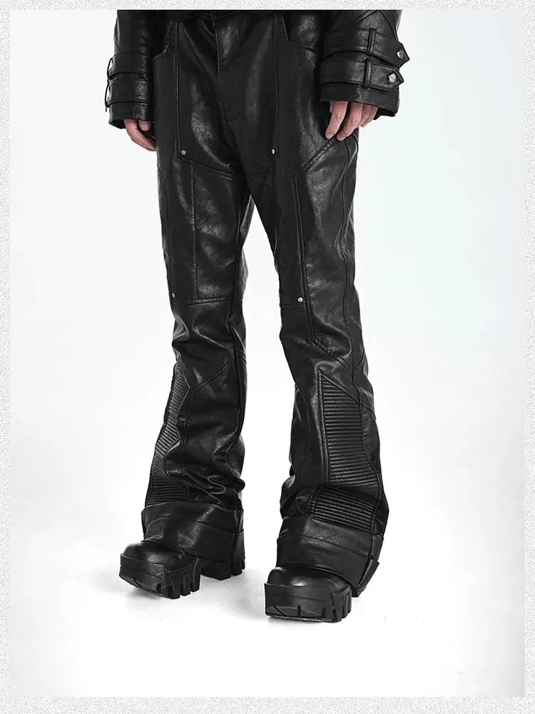 Mauroicardi Spring Autumn Cool Handsome Long Black Pu Leather Pants for Men Luxury Designer Dark Academia Clothes Vintage 2025 Hominus Denim