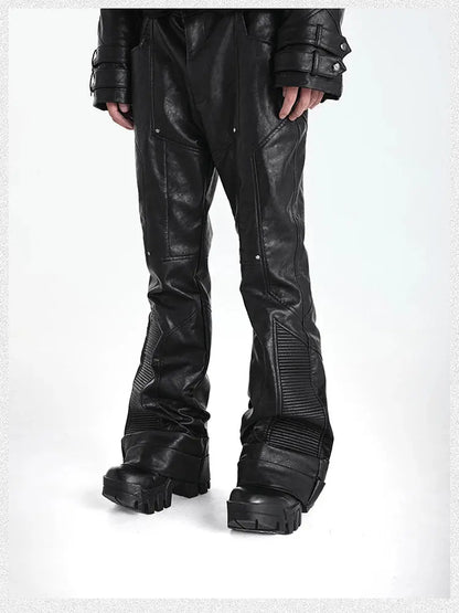 Mauroicardi Spring Autumn Cool Handsome Long Black Pu Leather Pants for Men Luxury Designer Dark Academia Clothes Vintage 2025 Hominus Denim