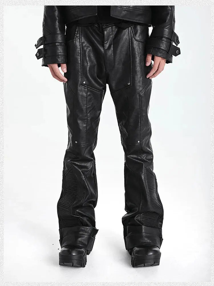 Mauroicardi Spring Autumn Cool Handsome Long Black Pu Leather Pants for Men Luxury Designer Dark Academia Clothes Vintage 2025 Hominus Denim