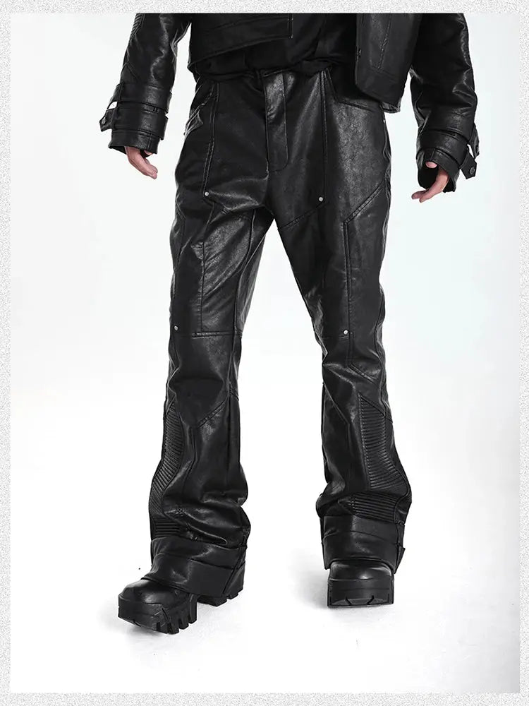 Mauroicardi Spring Autumn Cool Handsome Long Black Pu Leather Pants for Men Luxury Designer Dark Academia Clothes Vintage 2025 Hominus Denim