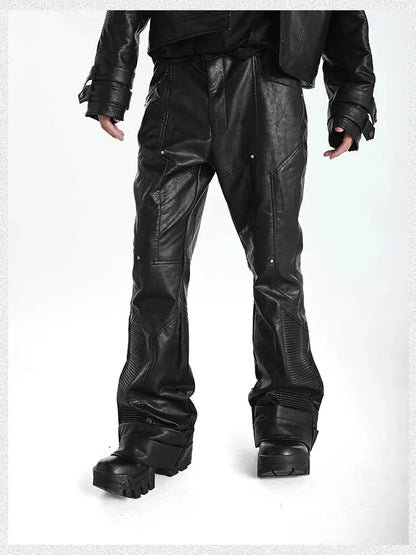 Mauroicardi Spring Autumn Cool Handsome Long Black Pu Leather Pants for Men Luxury Designer Dark Academia Clothes Vintage 2025 Hominus Denim
