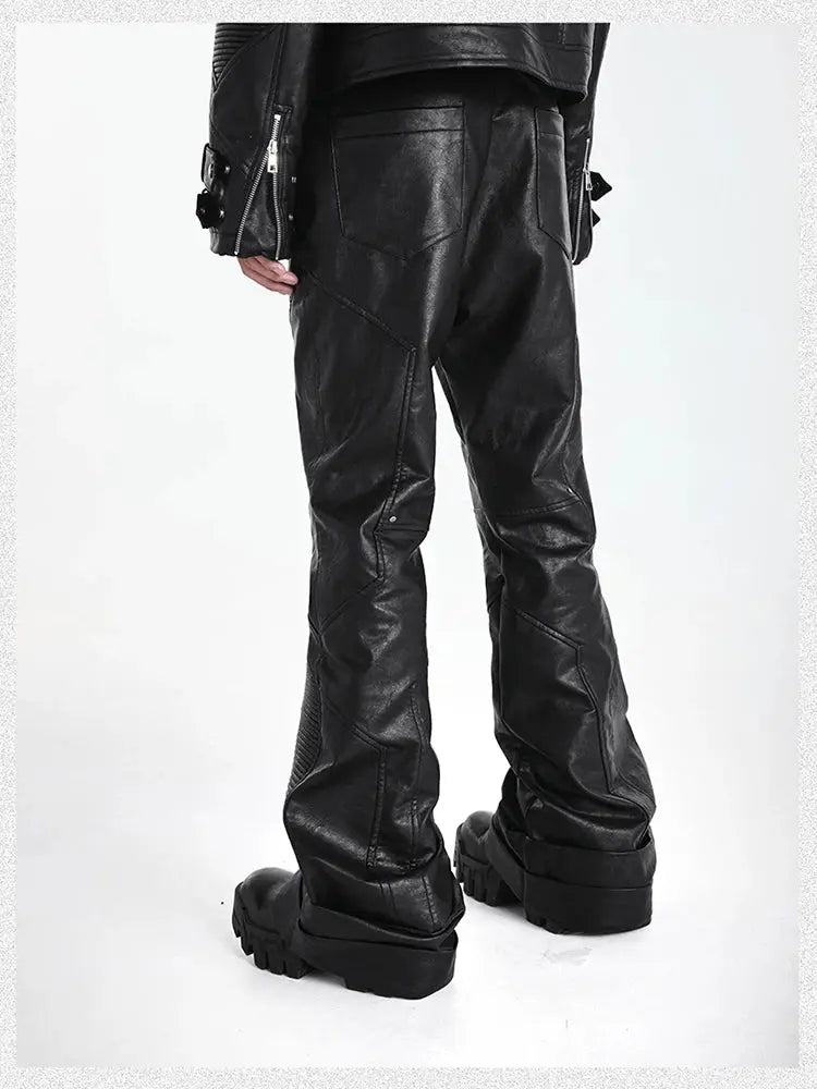 Mauroicardi Spring Autumn Cool Handsome Long Black Pu Leather Pants for Men Luxury Designer Dark Academia Clothes Vintage 2025 Hominus Denim
