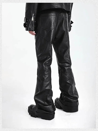Mauroicardi Spring Autumn Cool Handsome Long Black Pu Leather Pants for Men Luxury Designer Dark Academia Clothes Vintage 2025 Hominus Denim