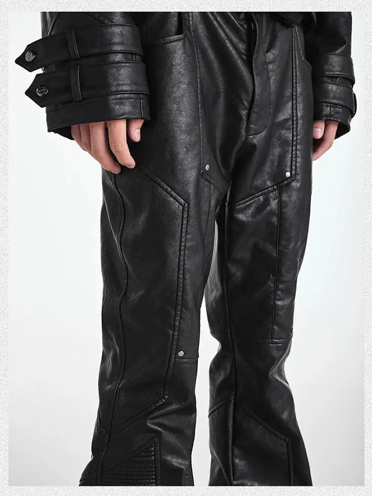Mauroicardi Spring Autumn Cool Handsome Long Black Pu Leather Pants for Men Luxury Designer Dark Academia Clothes Vintage 2025 Hominus Denim