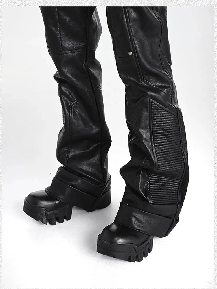 Mauroicardi Spring Autumn Cool Handsome Long Black Pu Leather Pants for Men Luxury Designer Dark Academia Clothes Vintage 2025 Hominus Denim