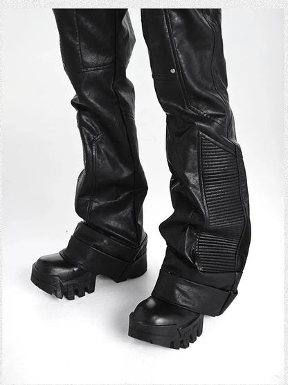 Mauroicardi Spring Autumn Cool Handsome Long Black Pu Leather Pants for Men Luxury Designer Dark Academia Clothes Vintage 2025 Hominus Denim