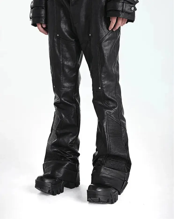 Mauroicardi Spring Autumn Cool Handsome Long Black Pu Leather Pants for Men Luxury Designer Dark Academia Clothes Vintage 2025 Hominus Denim