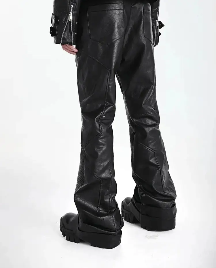 Mauroicardi Spring Autumn Cool Handsome Long Black Pu Leather Pants for Men Luxury Designer Dark Academia Clothes Vintage 2025 Hominus Denim