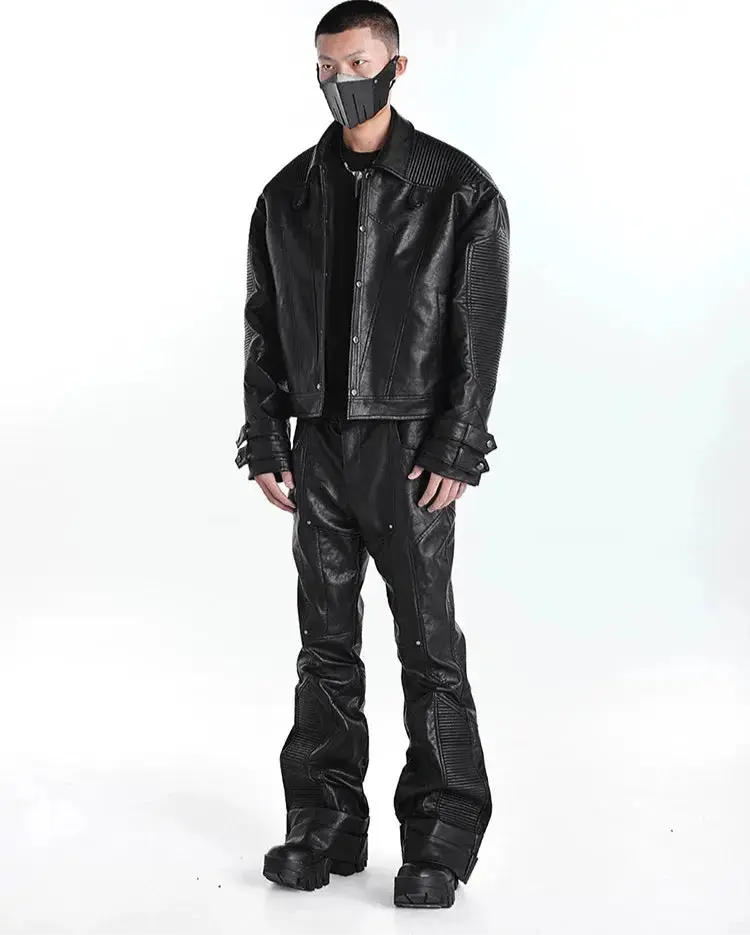 Mauroicardi Spring Autumn Cool Handsome Long Black Pu Leather Pants for Men Luxury Designer Dark Academia Clothes Vintage 2025 Hominus Denim