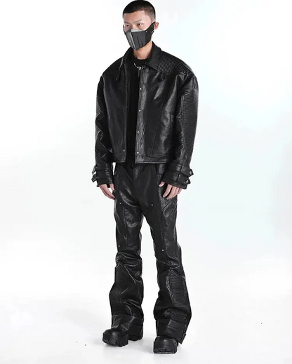 Mauroicardi Spring Autumn Cool Handsome Long Black Pu Leather Pants for Men Luxury Designer Dark Academia Clothes Vintage 2025 Hominus Denim