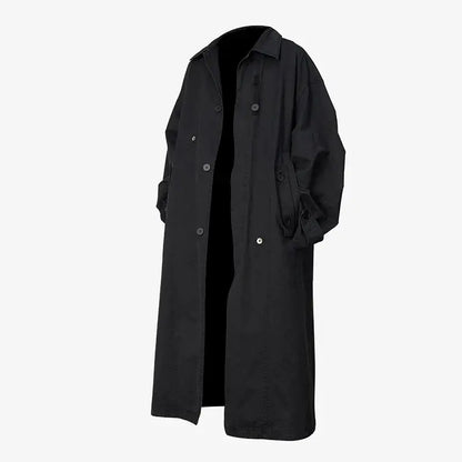 Mauroicardi Spring Autumn Oversized Long Flowy Trench Coat Men Turn-down Collar Single Breasted Loose Casual Black Clothes 2024 Hominus Denim