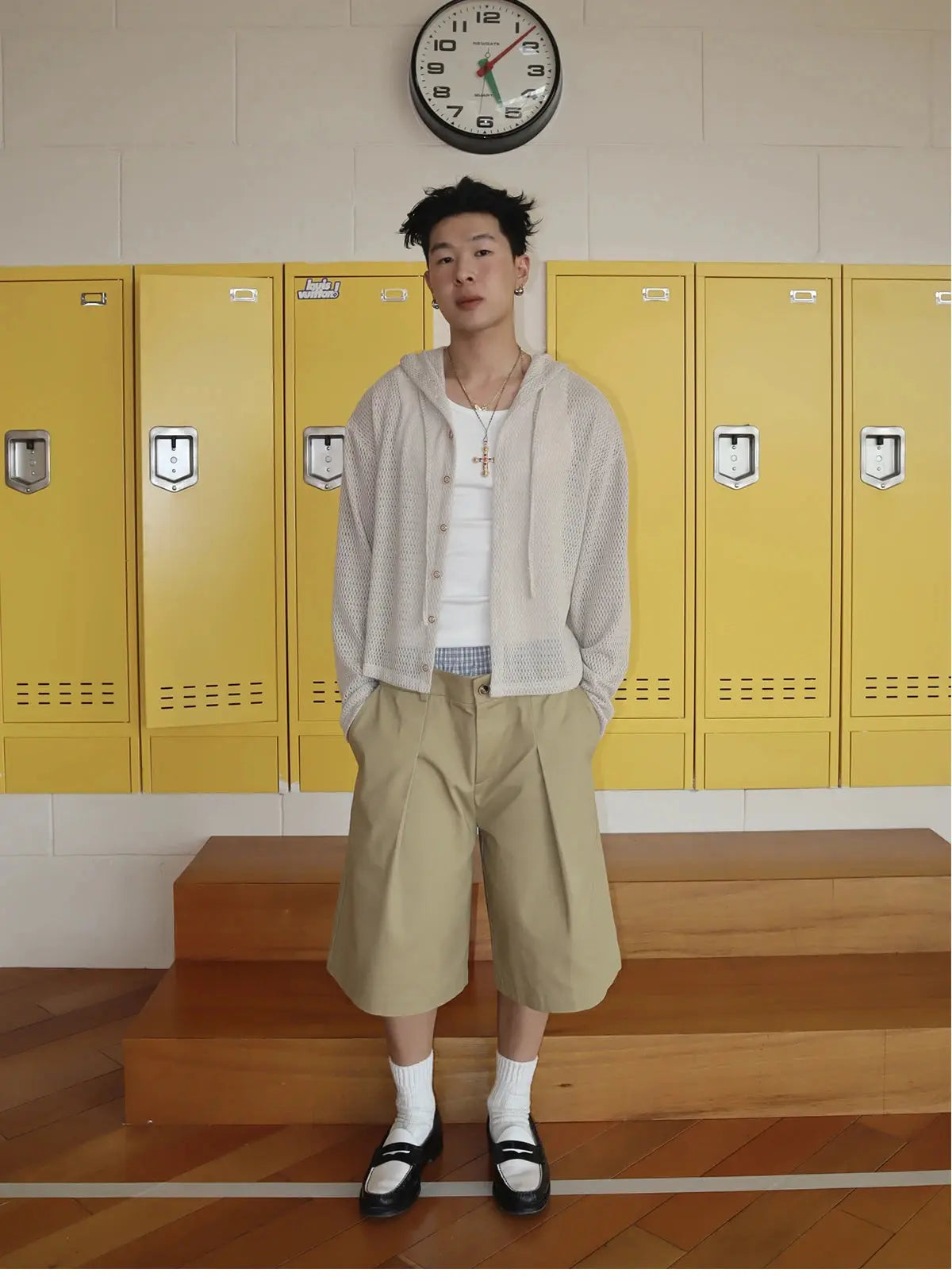 Mauroicardi Spring Summer Plaid Patchwork Khaki Shorts for Men Double Waist Knee Length Pants Luxury Designer Emo Clothes 2025 Hominus Denim