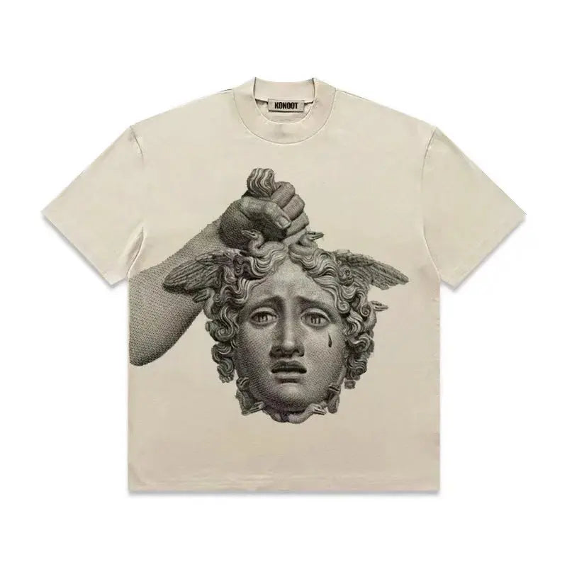 Medusa Printed Short Sleeve T-shirt Men's Fashion Half Sleeve Tees  Versatile Couple Summer T-shirt Top Hominus Denim