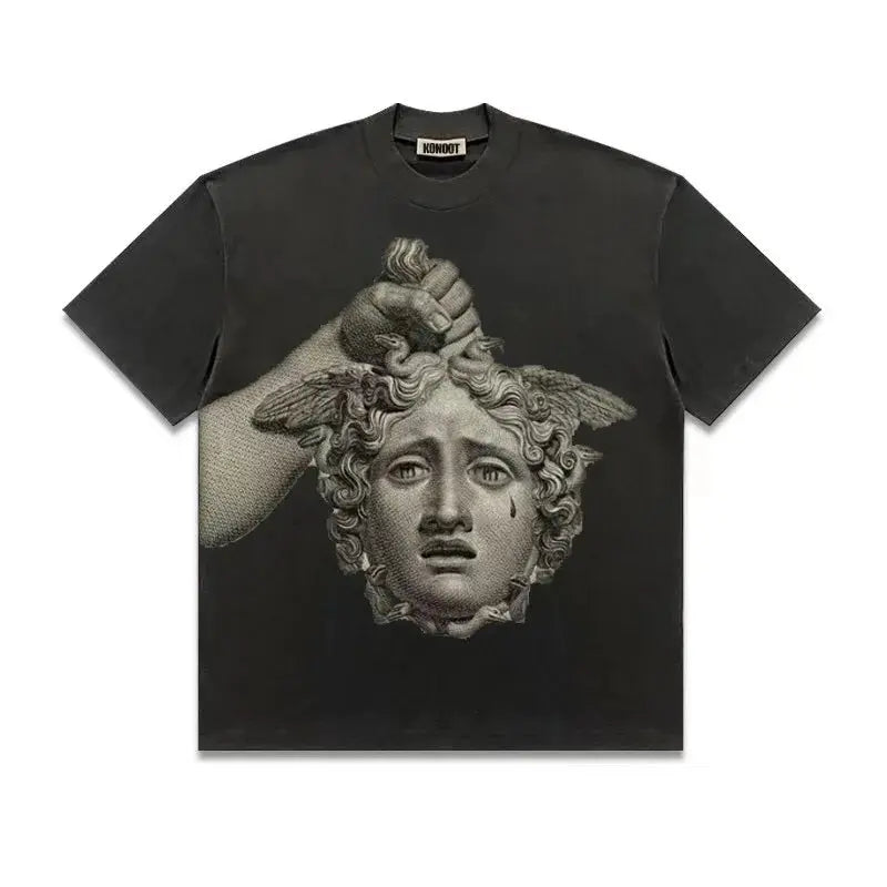 Medusa Printed Short Sleeve T-shirt Men's Fashion Half Sleeve Tees  Versatile Couple Summer T-shirt Top Hominus Denim