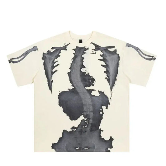 Men Oversized T-Shirt Grunge Hip Hop Skull Bones Graphic Print Streetwear Tshirt Streetwear 2024 Harajuku Punk Gothic Loose Tops Hominus Denim